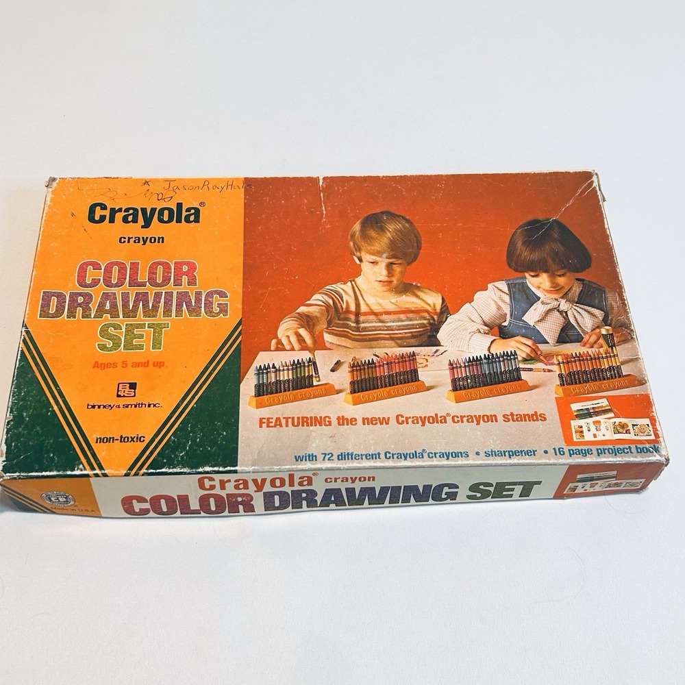 Vintage Crayola Crayon Color Drawing Set with Stands & Sharpener Binney & Smith